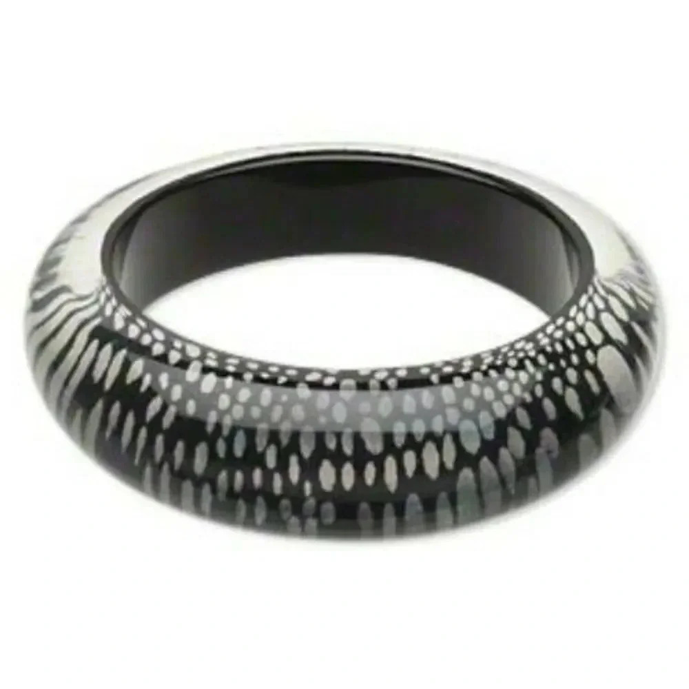 Avant Garde Modern Art Black Silver Clear Lucite Bangle Bracelet